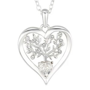 Brilliance Preciosa Crystal Family Tree Heart Necklace Silver Plated 18" New
